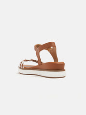 Sandal with two-tone braided band and strap - CAMEL