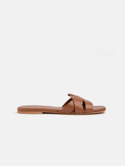 Genuine leather slipper with crisscross straps - LEATHER