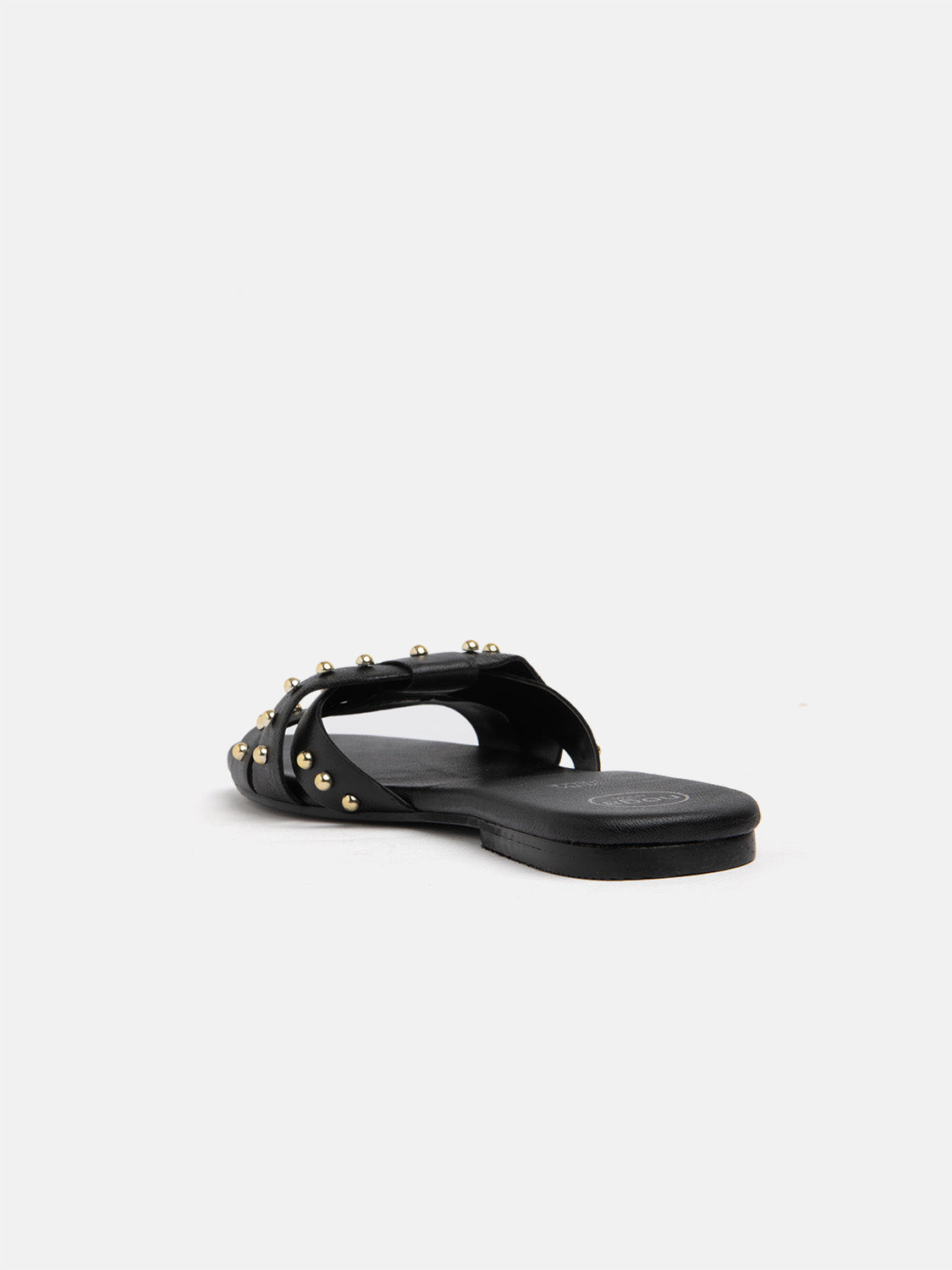 Studded genuine leather slipper - BLACK