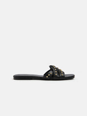 Studded genuine leather slipper - BLACK