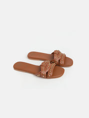 Studded genuine leather slipper - CUOIO