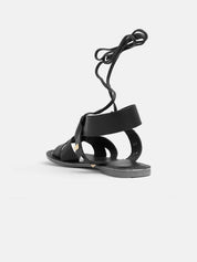 Leather sandal with wide studded straps - BLACK