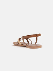 Genuine leather thong sandal with gold bands - LEATHER/GOLD