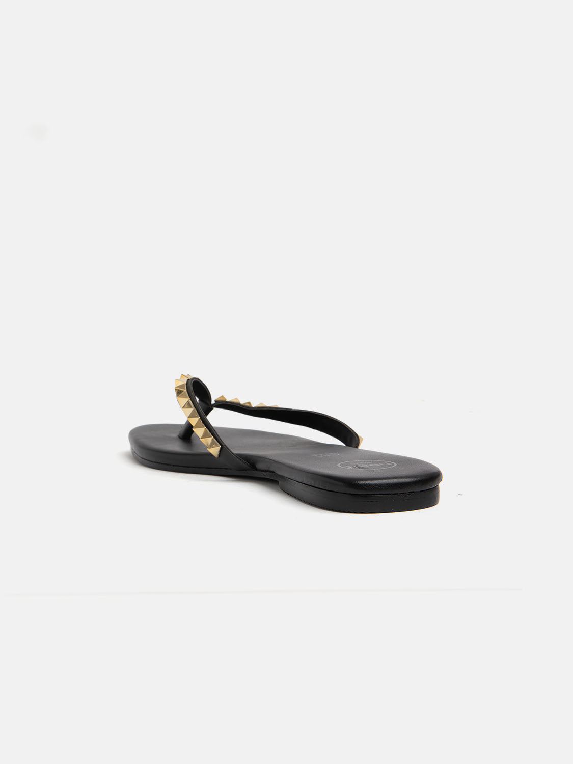 Real leather flip flops with slim studded straps - BLACK