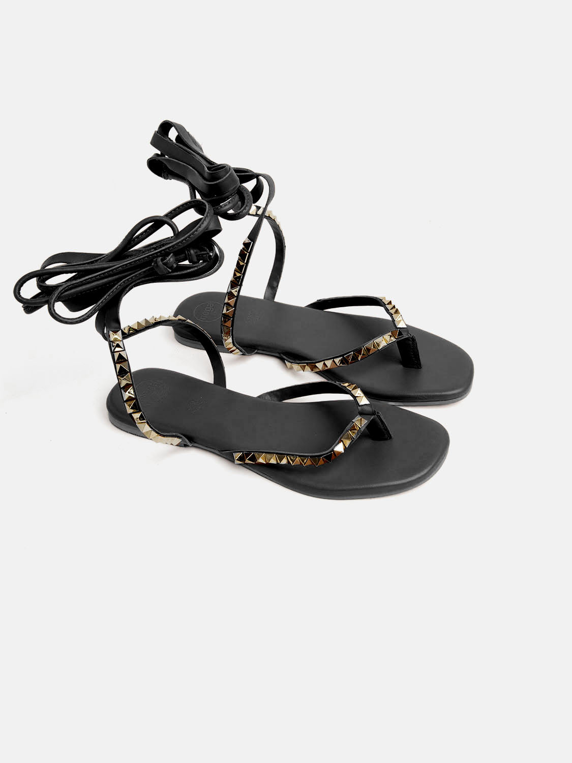 Genuine leather sandal with ankle straps - BLACK