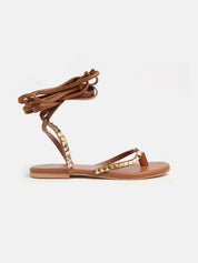 Genuine leather sandal with ankle straps - LEATHER