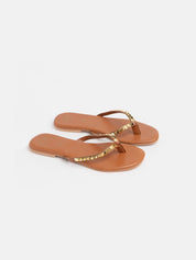 Real leather flip flops with slim studded straps - LEATHER