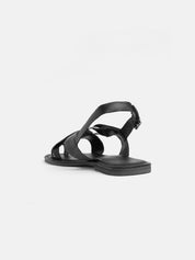 Genuine leather sandal with side buckle - BLACK