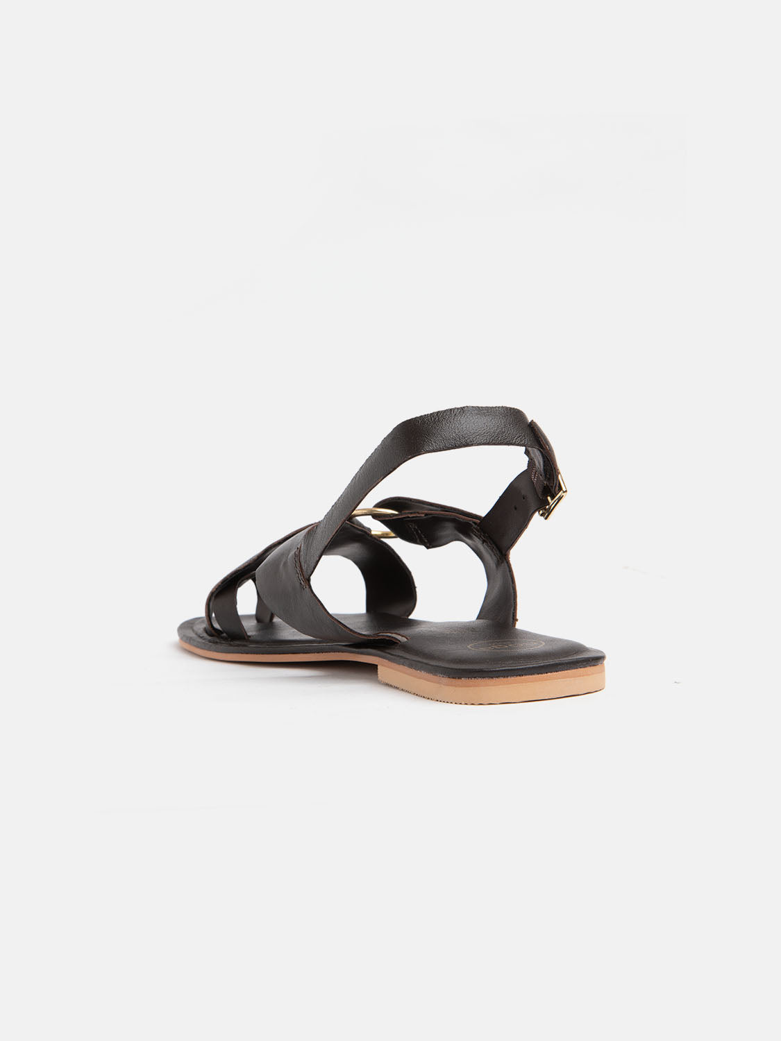 Genuine leather sandal with side buckle - BROWN