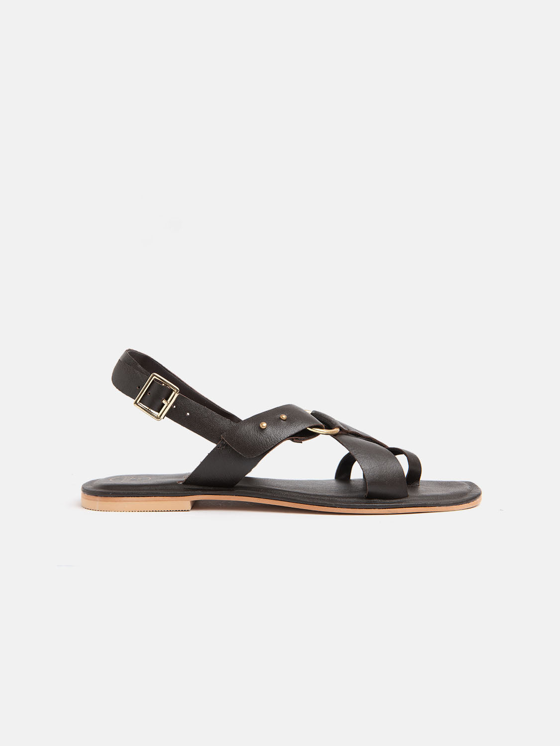 Genuine leather sandal with side buckle - BROWN