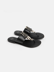 Genuine leather flip flops with animalier strap - ZEBRA/BLACK