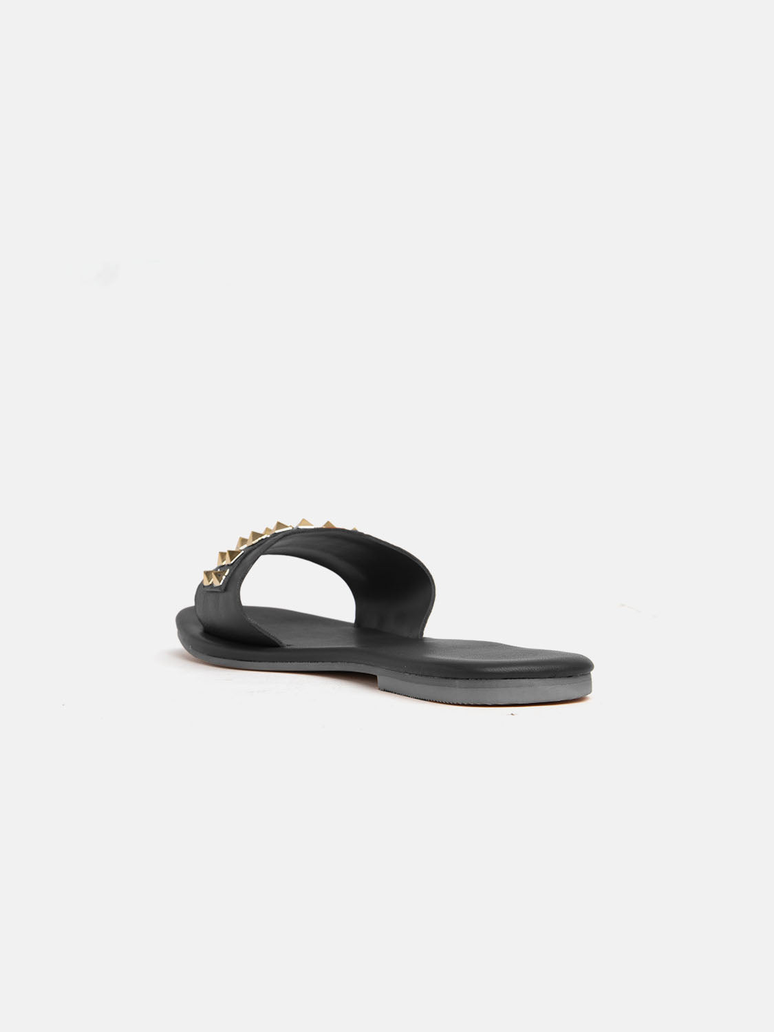 Genuine leather slipper with studs - BLACK