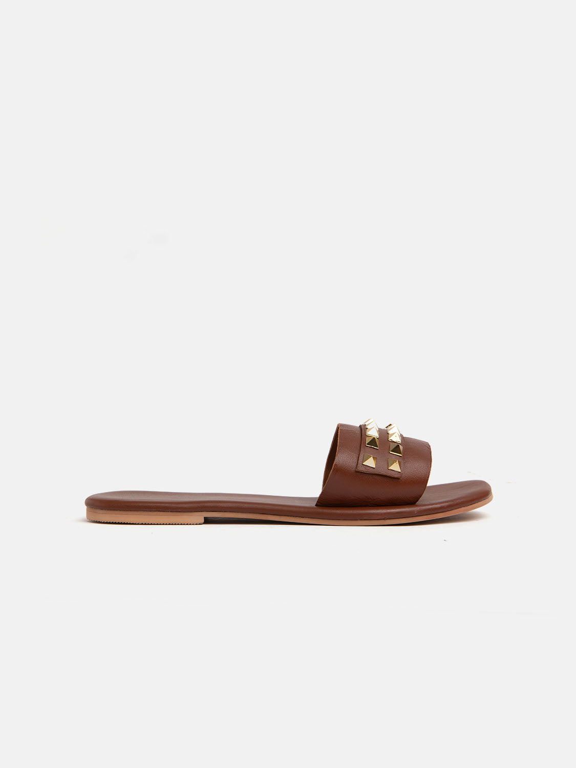 Genuine leather slipper with studs - TAN