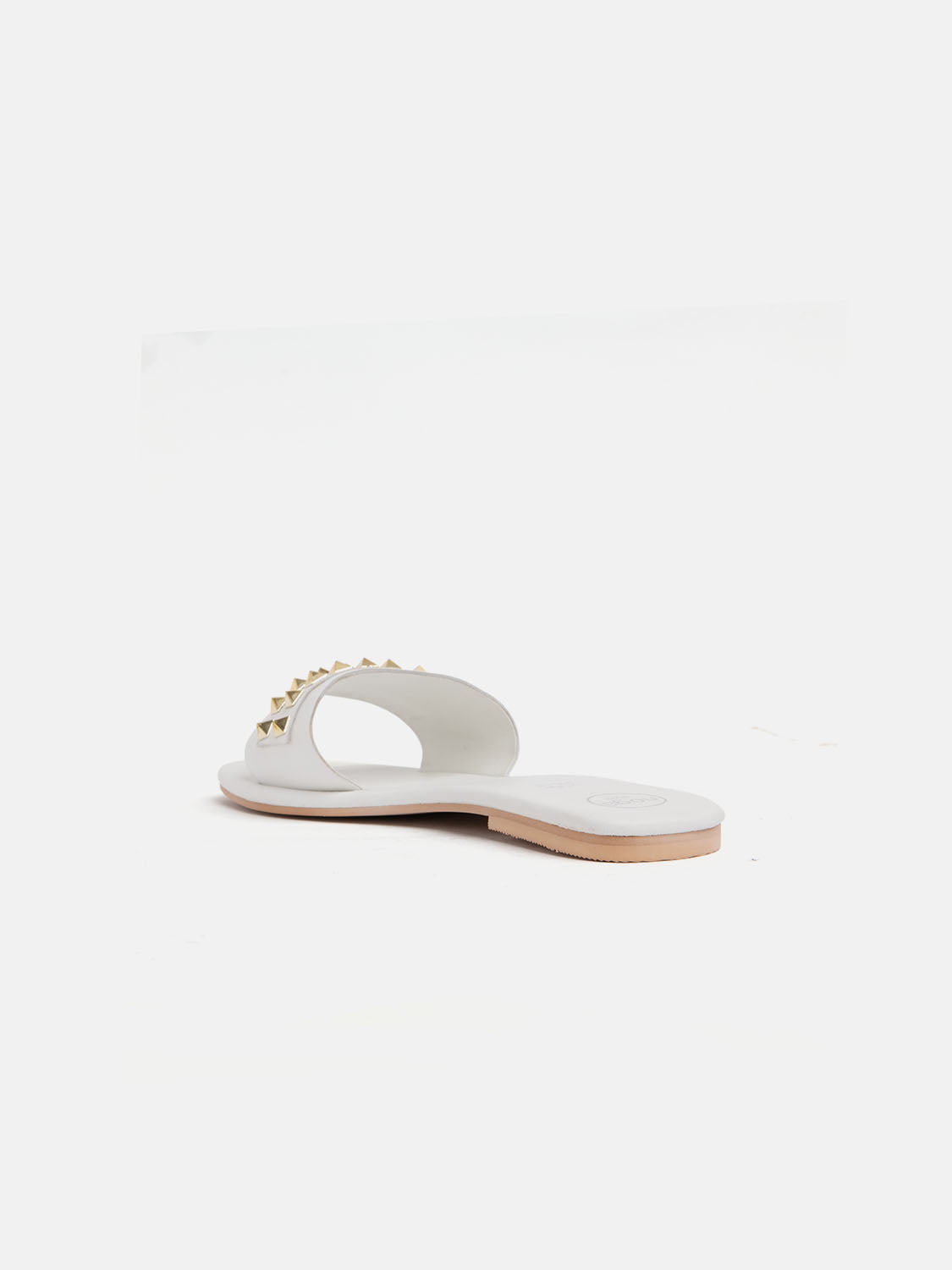 Genuine leather slipper with studs - WHITE