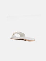 Genuine leather slipper with studs - WHITE