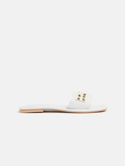 Genuine leather slipper with studs - WHITE