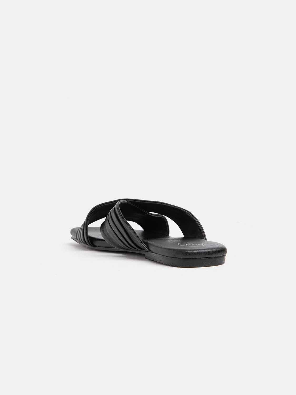 Genuine leather slipper with crisscross bands - BLACK