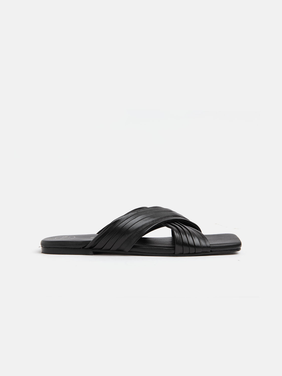 Genuine leather slipper with crisscross bands - BLACK