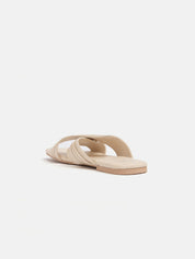 Genuine leather slipper with crisscross bands - VANILLA