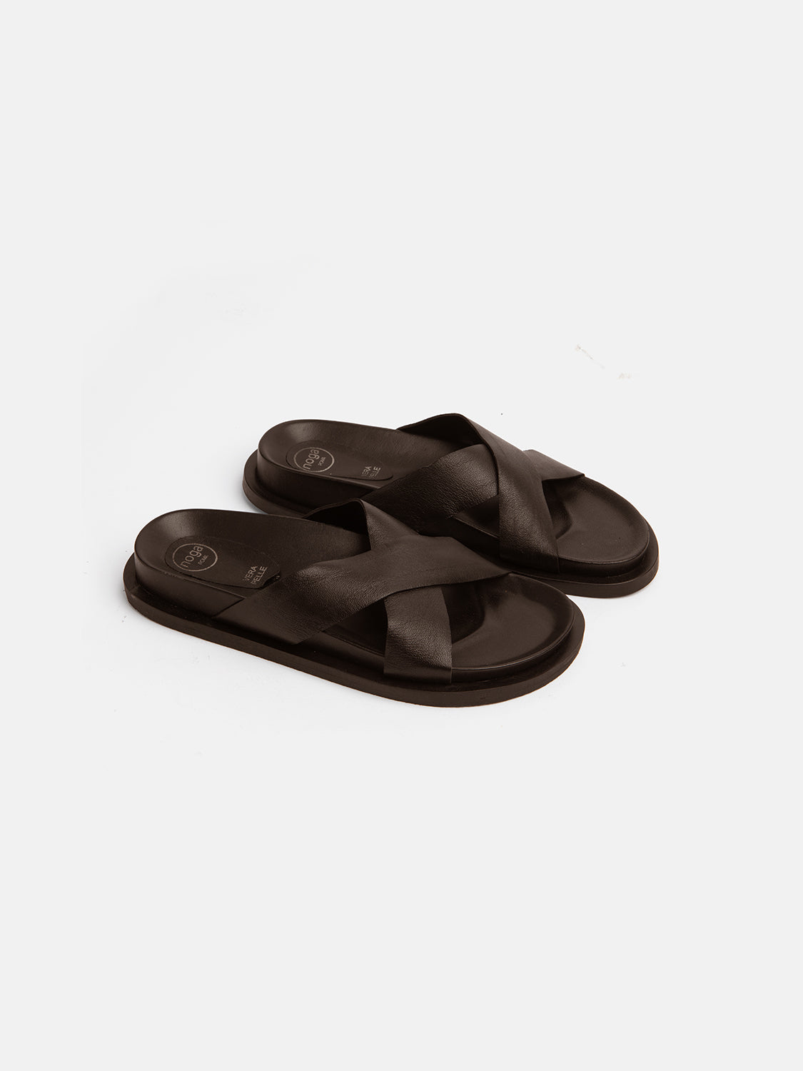 Genuine leather slipper with padded sole - BROWN