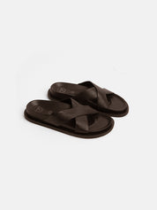 Genuine leather slipper with padded sole - BROWN