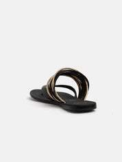 Genuine leather flip flops with gold laces - BLACK/GOLD