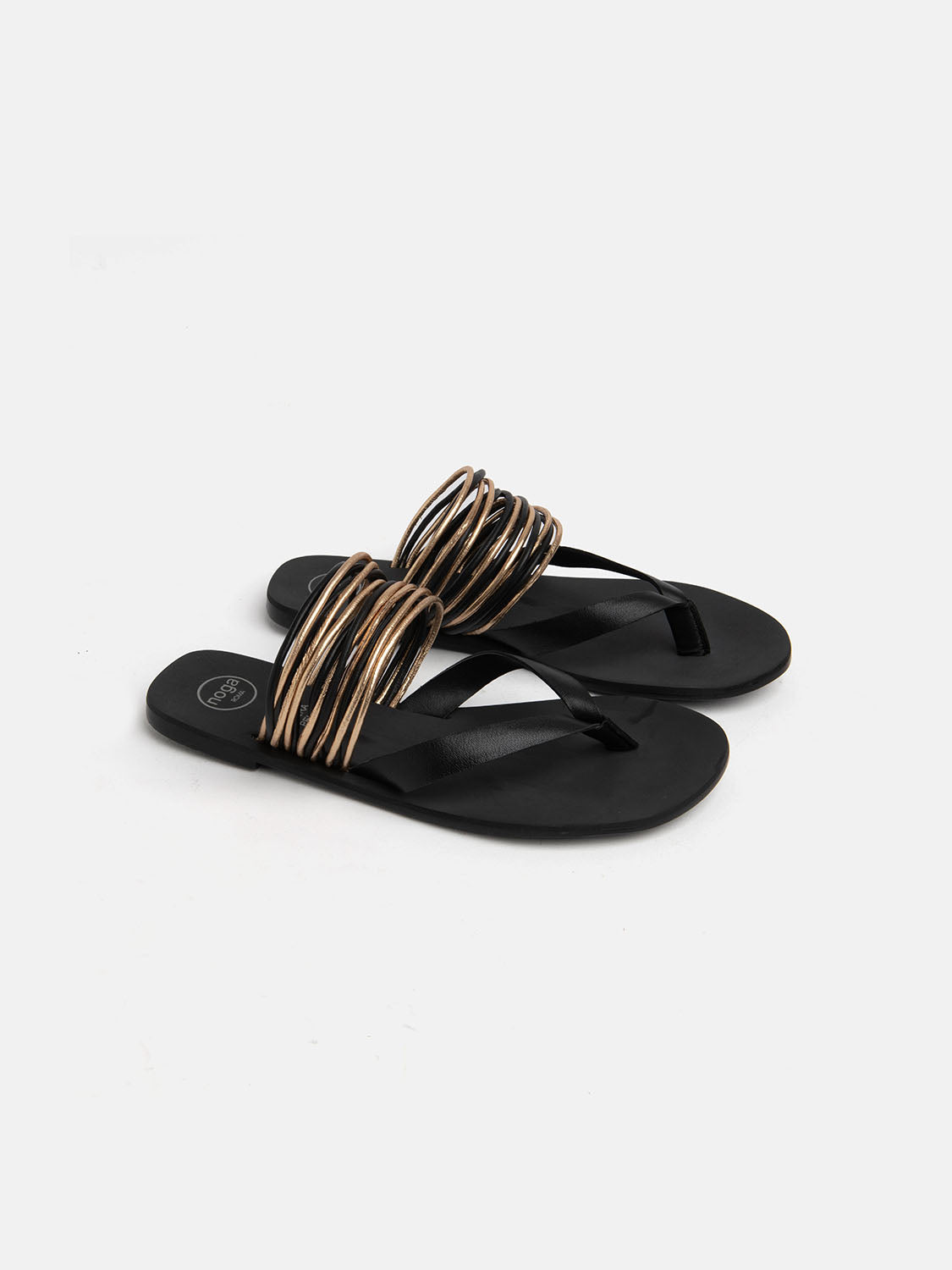 Genuine leather flip flops with gold laces - BLACK/GOLD