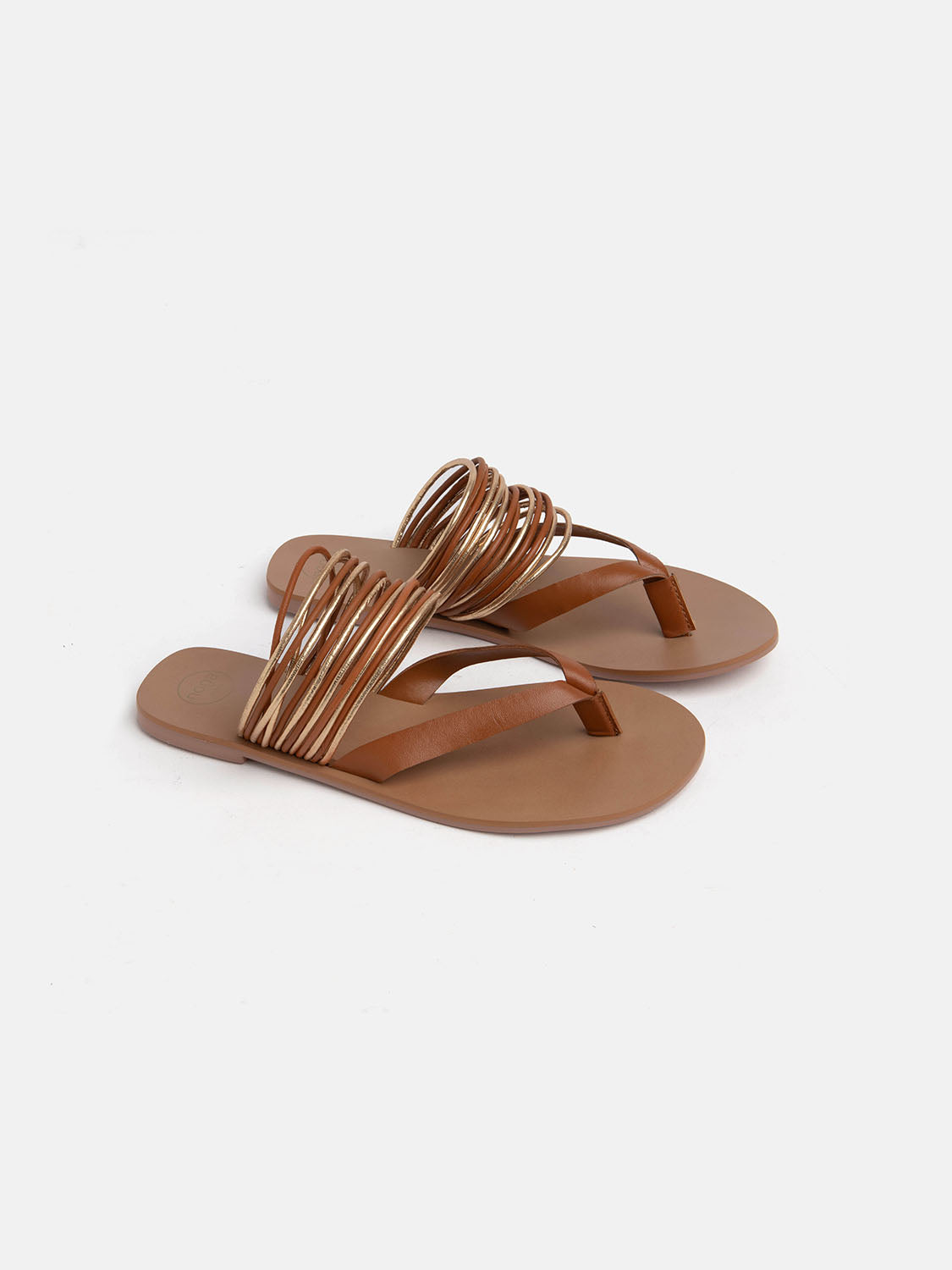 Genuine leather flip flops with gold strings - LEATHER/GOLD