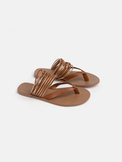 Genuine leather flip flops with gold strings - LEATHER/GOLD