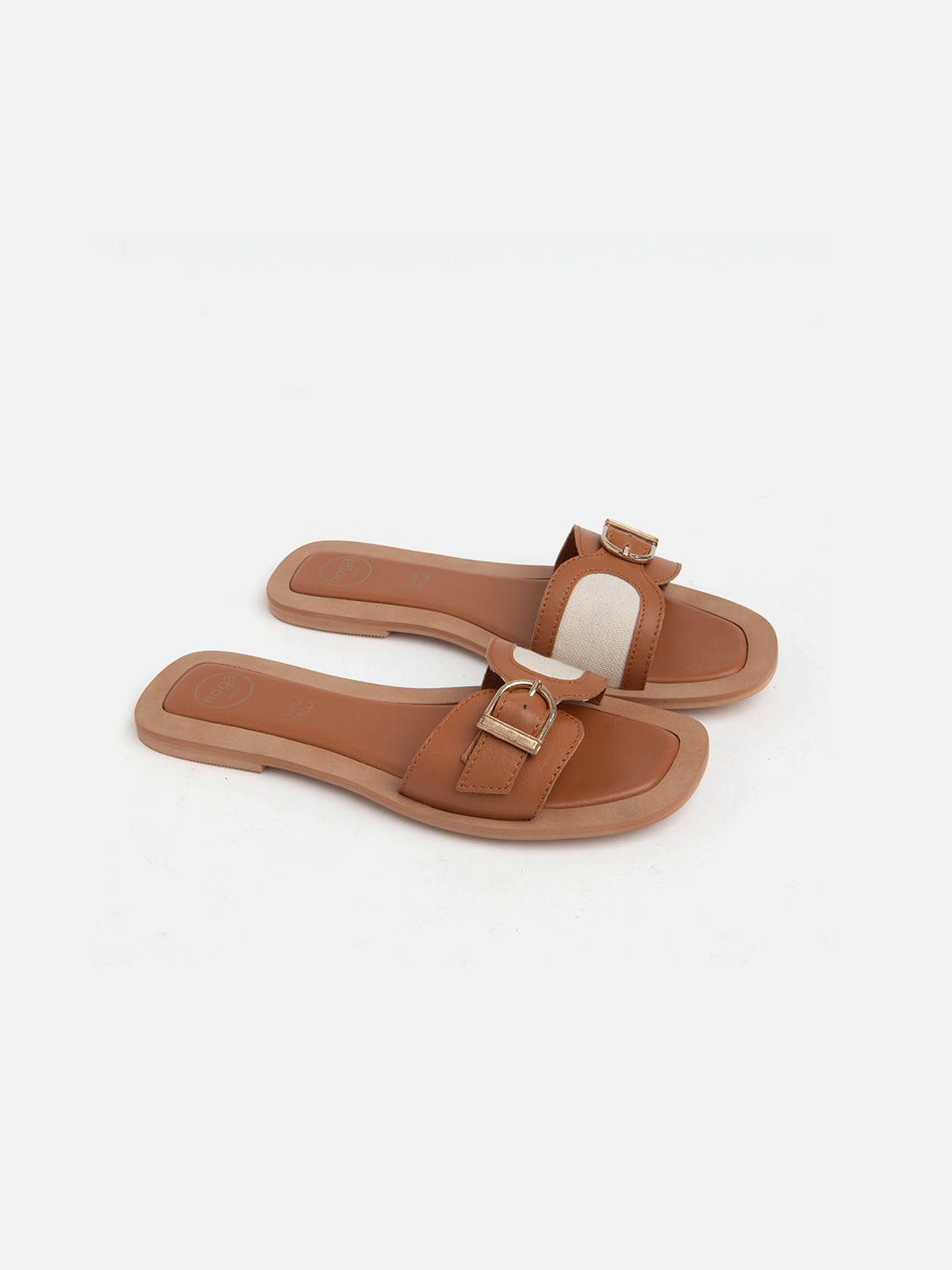 Genuine leather slipper with fake-belt band - LEATHER