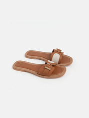 Genuine leather slipper with fake-belt band - LEATHER