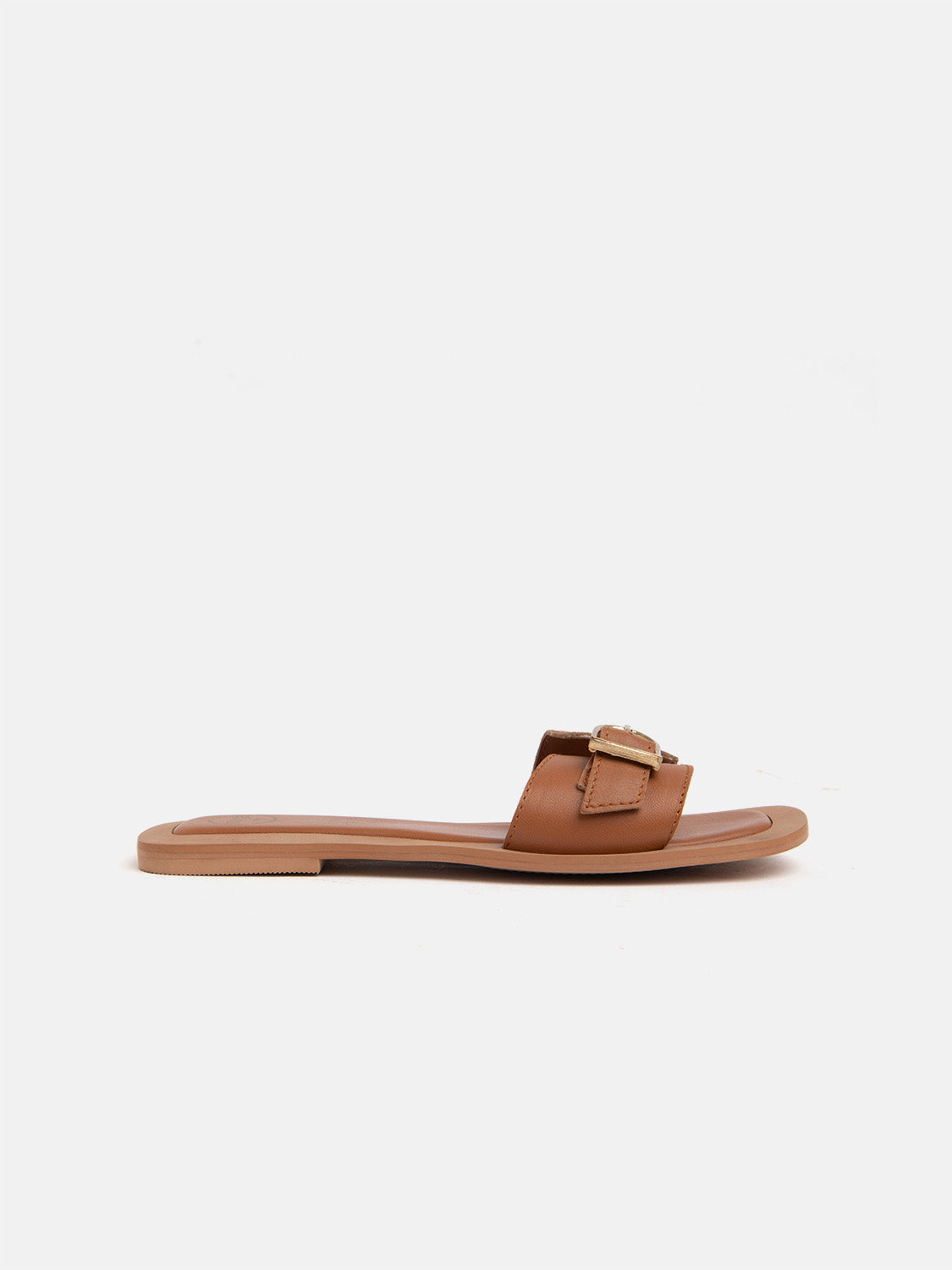 Genuine leather slipper with fake-belt band - LEATHER