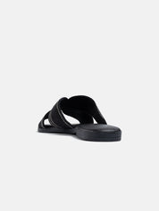 Slipper with crossed straps and rhinestones - BLACK