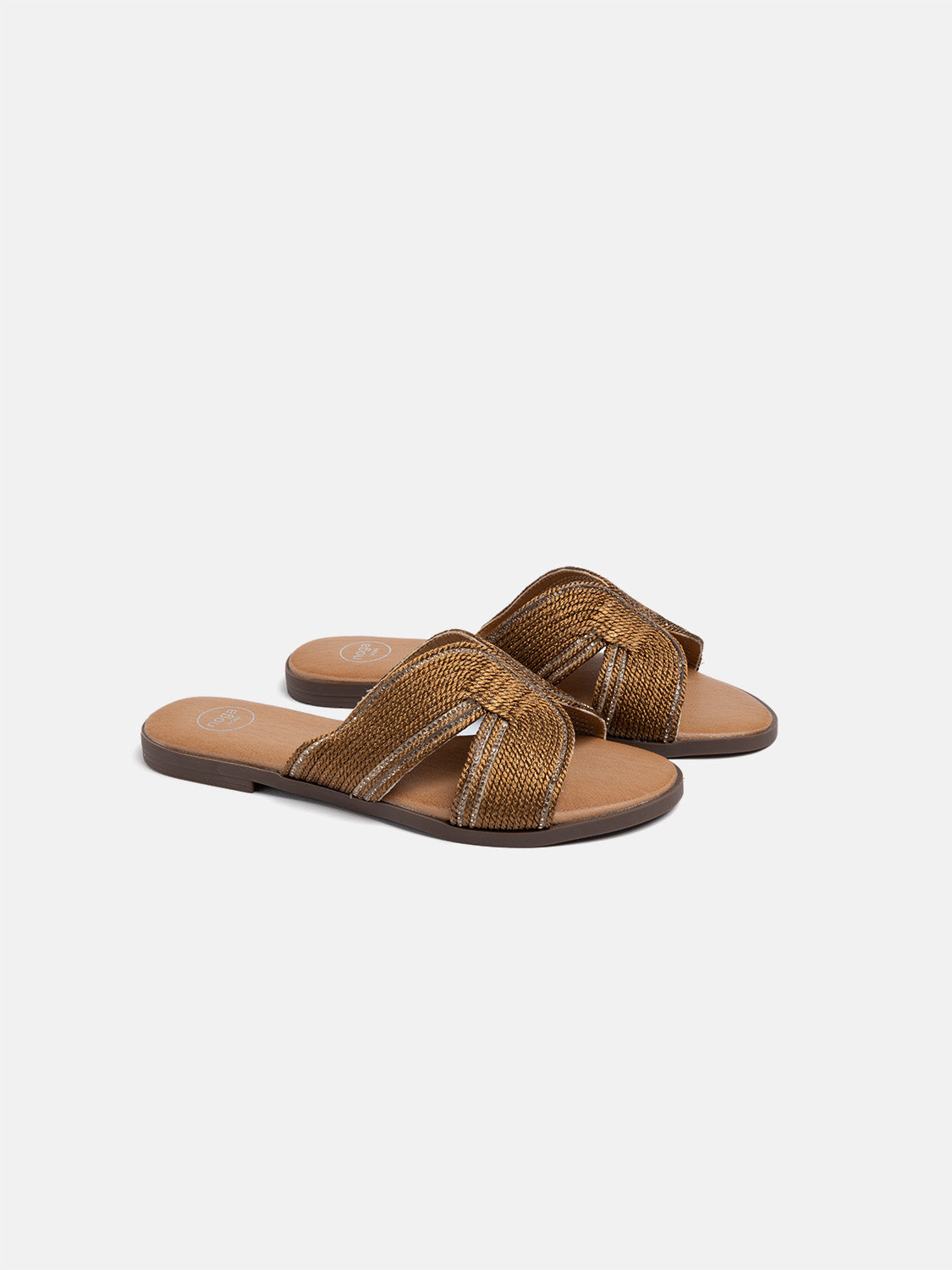 Slipper with crossed straps and rhinestones - CAMEL