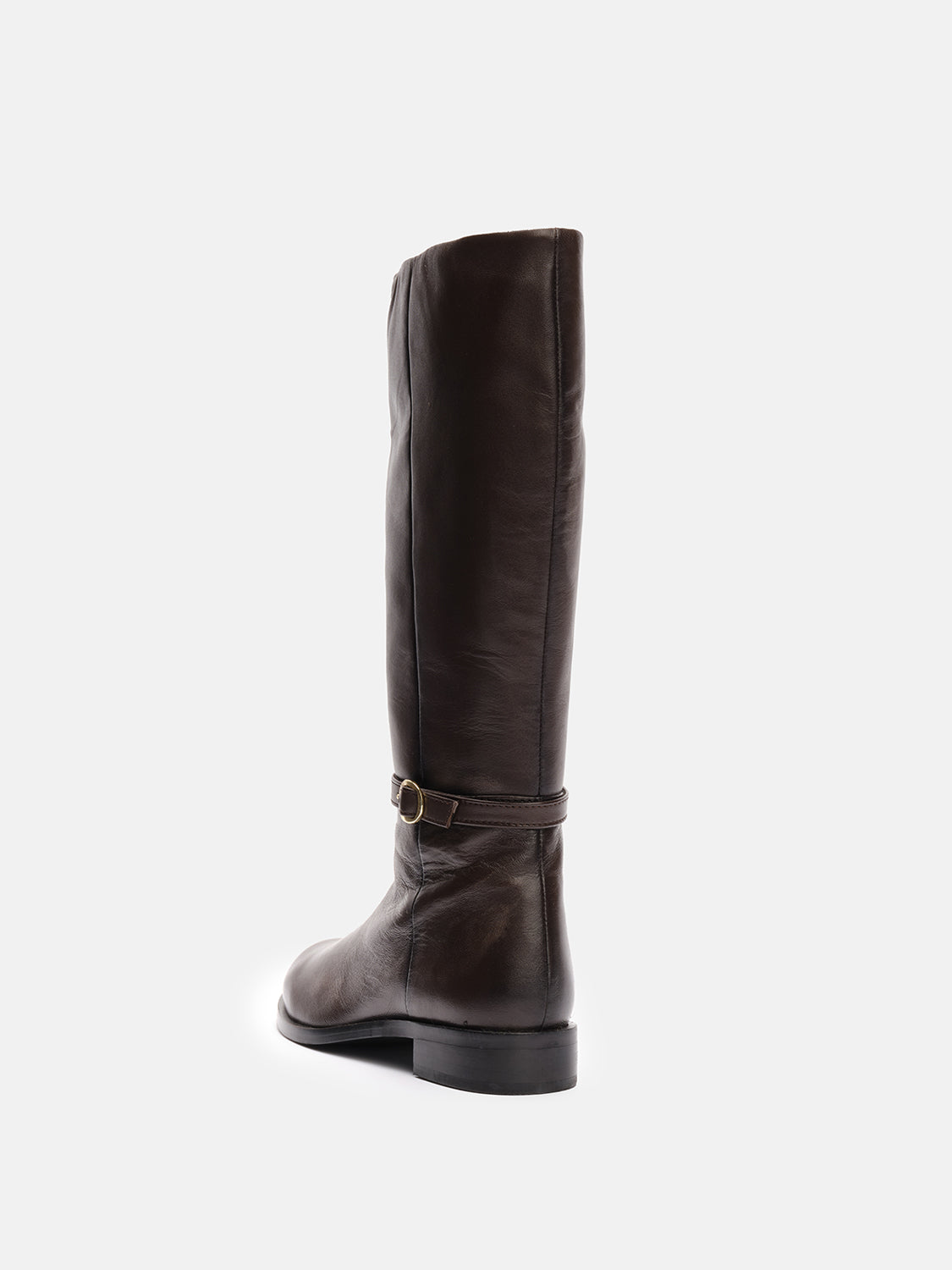 Leather boot with gold buckle - BROWN