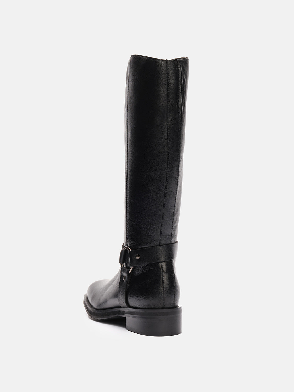 Leather boot with gold detail - BLACK