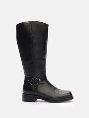 Leather boot with gold detail - BLACK