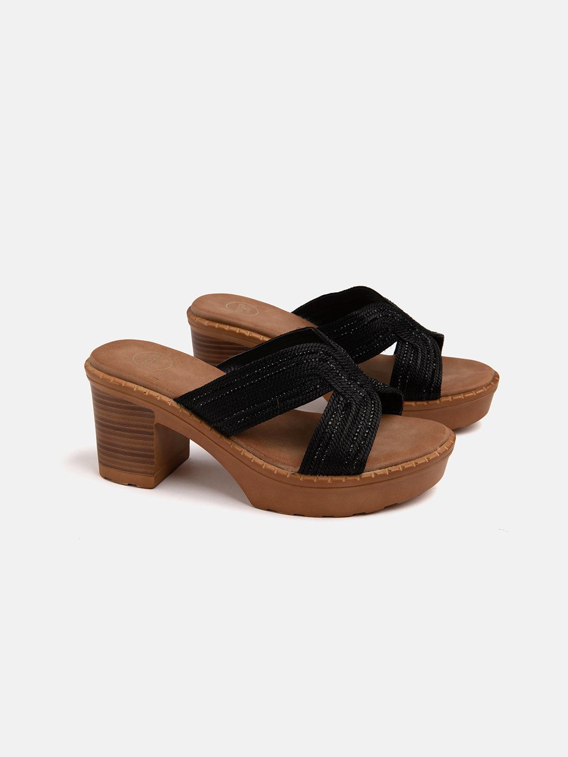 Zoccolo in legno con fascia in strass - NERO