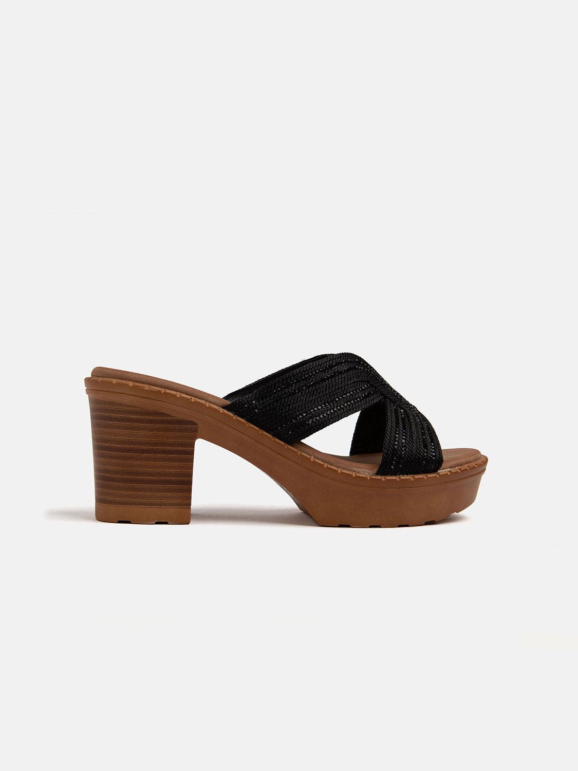 Zoccolo in legno con fascia in strass - NERO