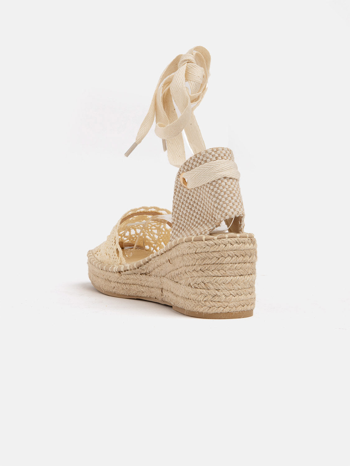 Zeppa a uncinetto con fondo in paglia - BEIGE