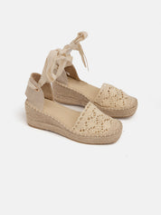 Zeppa a uncinetto con fondo in paglia - BEIGE