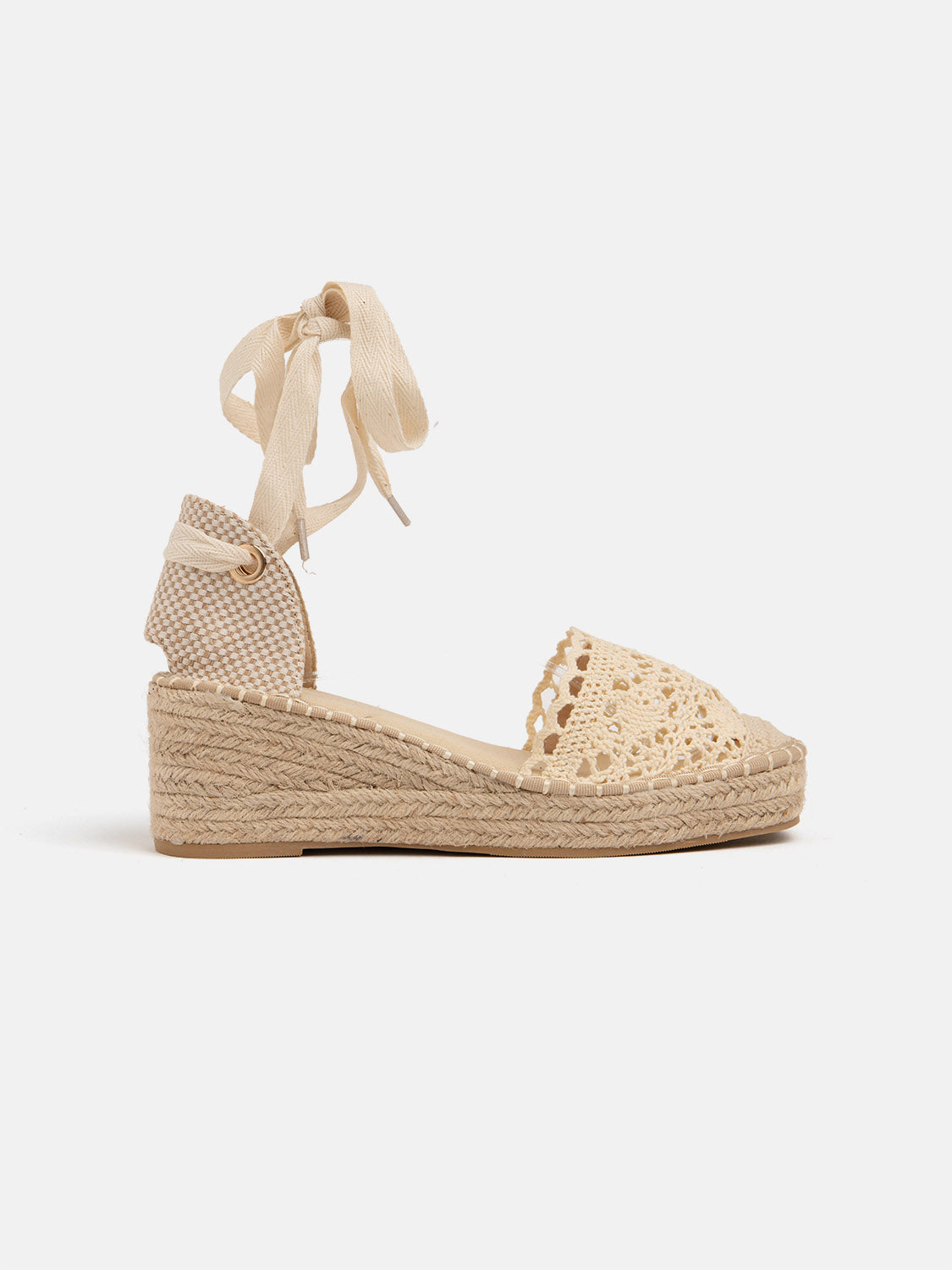 Zeppa a uncinetto con fondo in paglia - BEIGE