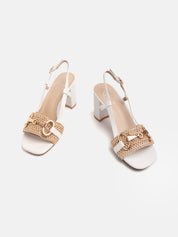 Sandal with straw band and gold clamp - WHITE