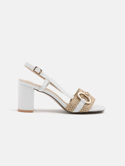 Sandal with straw band and gold clamp - WHITE