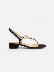 Low thong sandal with jewel - BLACK