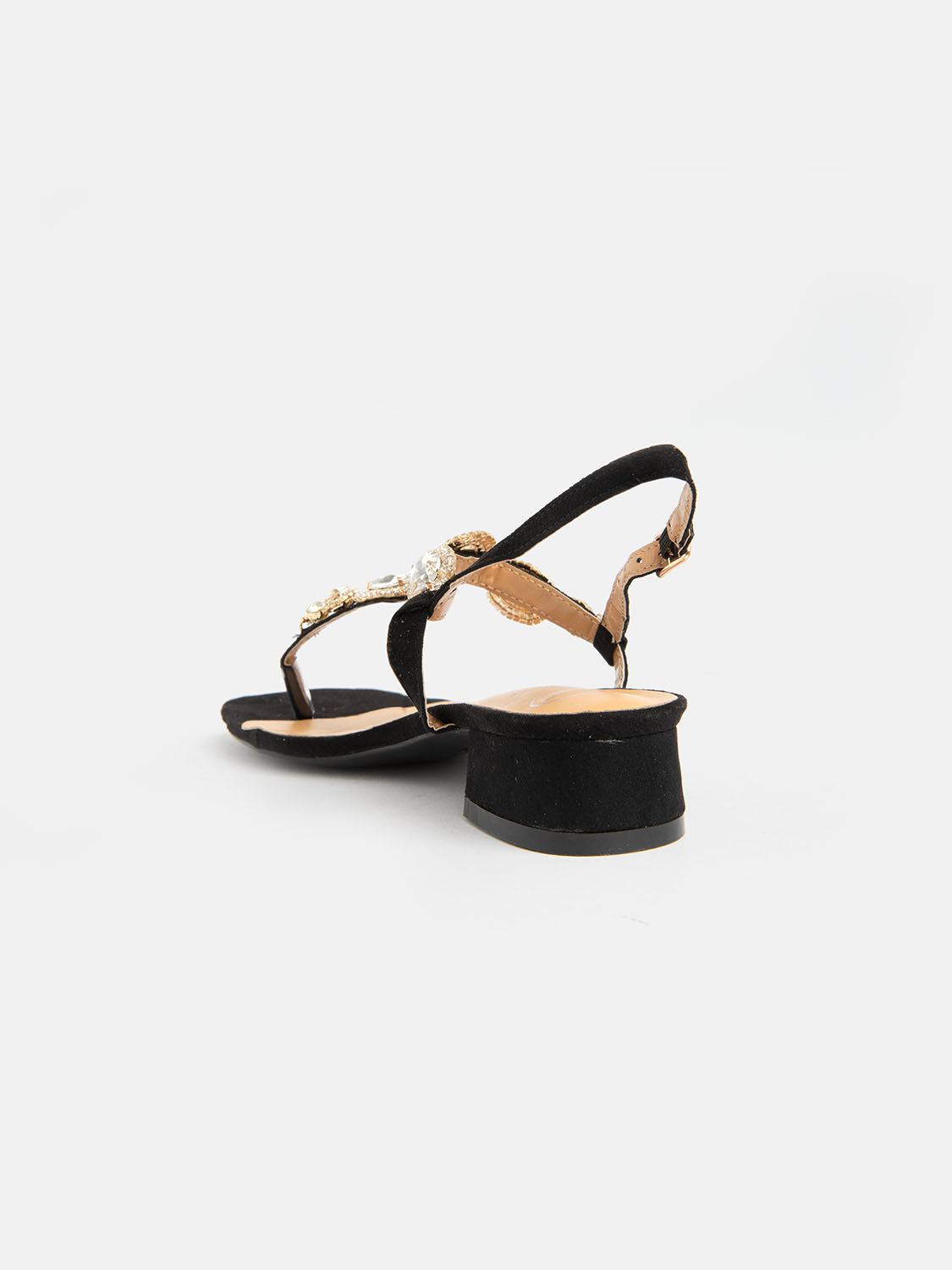 Low thong sandal with jewel - BLACK