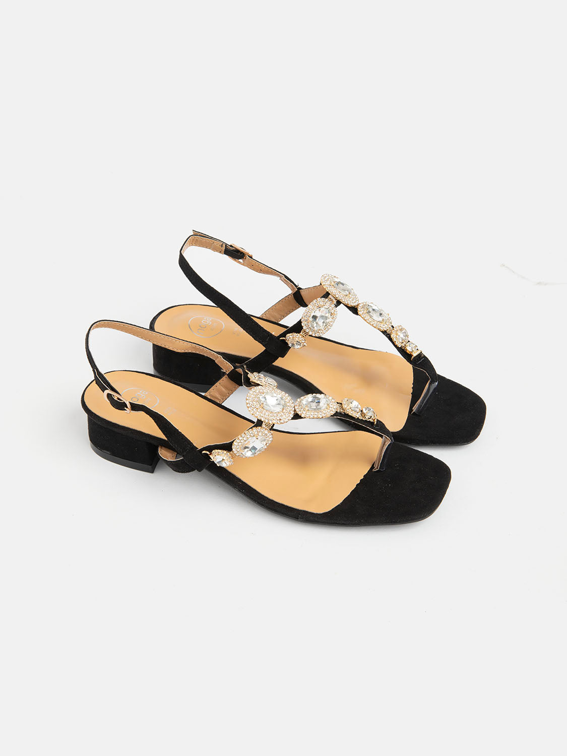 Low thong sandal with jewel - BLACK