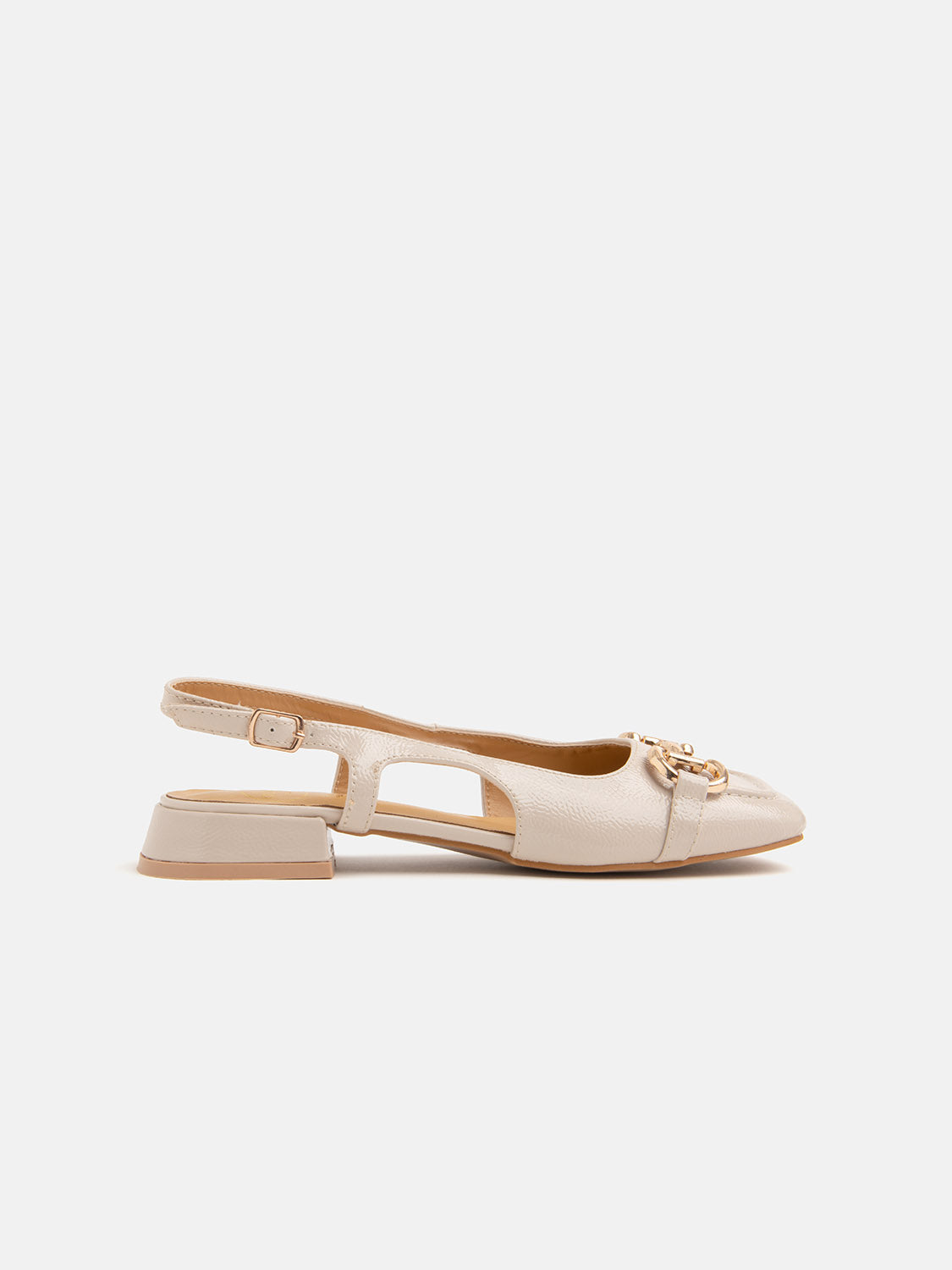 Slingback with square toe and gold clamp - NUDE