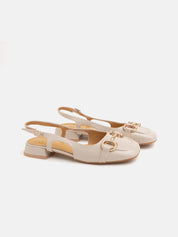 Slingback with square toe and gold clamp - NUDE