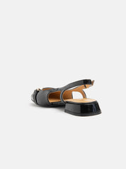 Slingback with square toe and gold clamp - BLACK